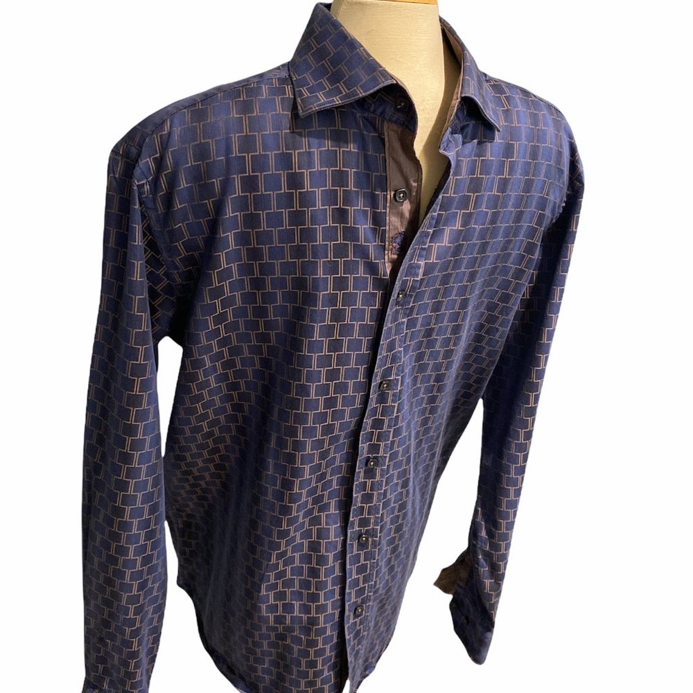Shaped Fit Sz L Nice Pattern! Bugatchi Men's Dress Shirt